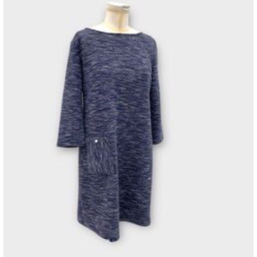 Papillon Blanc Women Blue Accent Pearl Front Pocket Casual Dress M